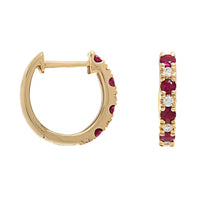 14K Yellow Gold Alternating Ruby and Diamond Huggie Earrings