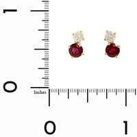 18K Yellow Gold 2 Stone Diamond and Ruby Stud Earrings