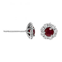 18K White Gold Ruby and Diamond Halo Stud Earrings
