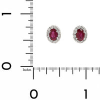 18K White Gold Oval Ruby and Diamond Halo Stud Earrings