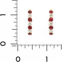18K Yellow Gold Inside Out Round Ruby and Diamond Huggie Earrings