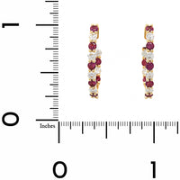 18K Yellow Gold .75" Inside Out Round Ruby and Diamond Hoop Earrings