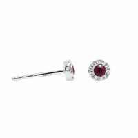 14K White Gold Round Ruby and Diamond Halo Stud Earrings