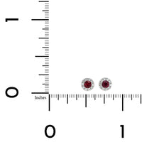 14K White Gold Round Ruby and Diamond Halo Stud Earrings
