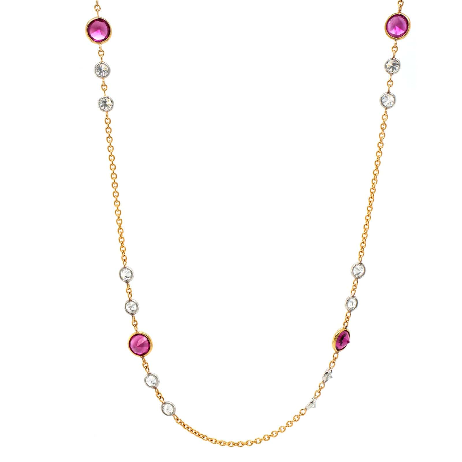 18K Yellow Gold Ruby & Diamond By The Yard Necklace