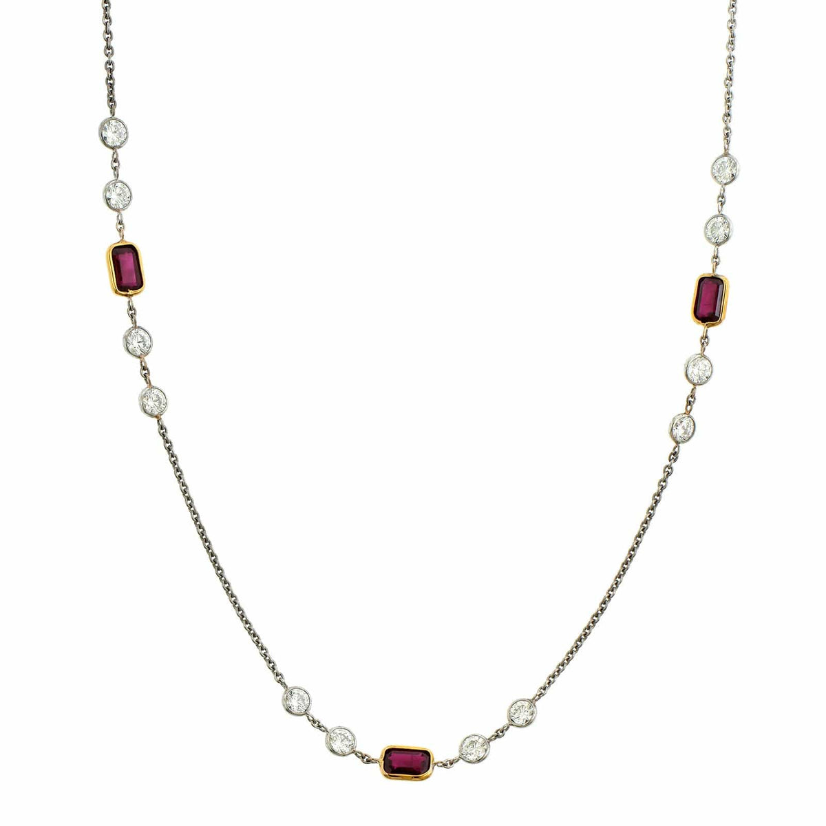 18K Yellow & White Gold Ruby Diamond by the Yard Necklace