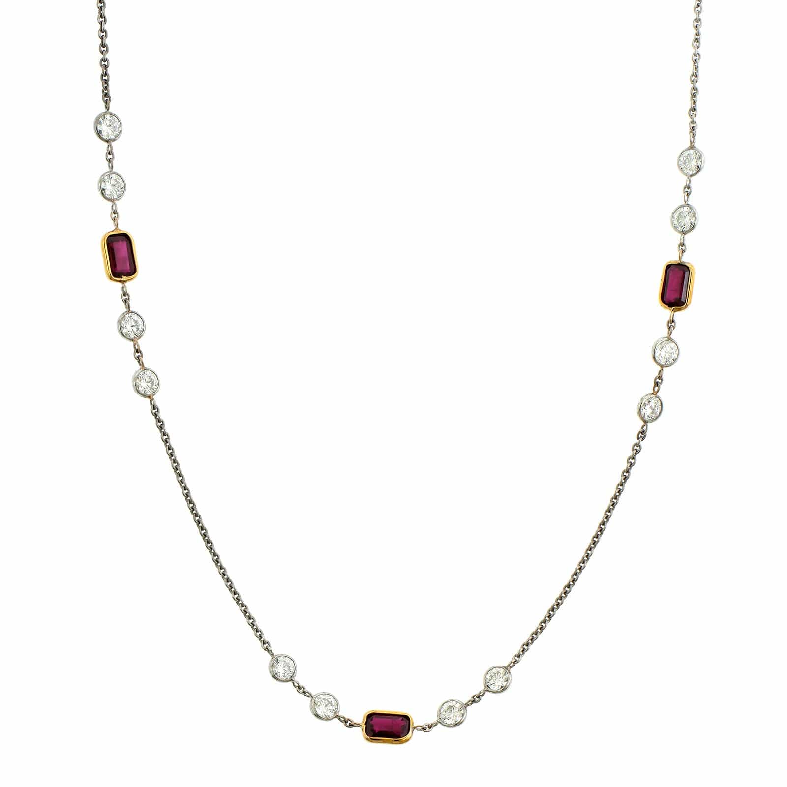 18K Yellow & White Gold Ruby Diamond by the Yard Necklace