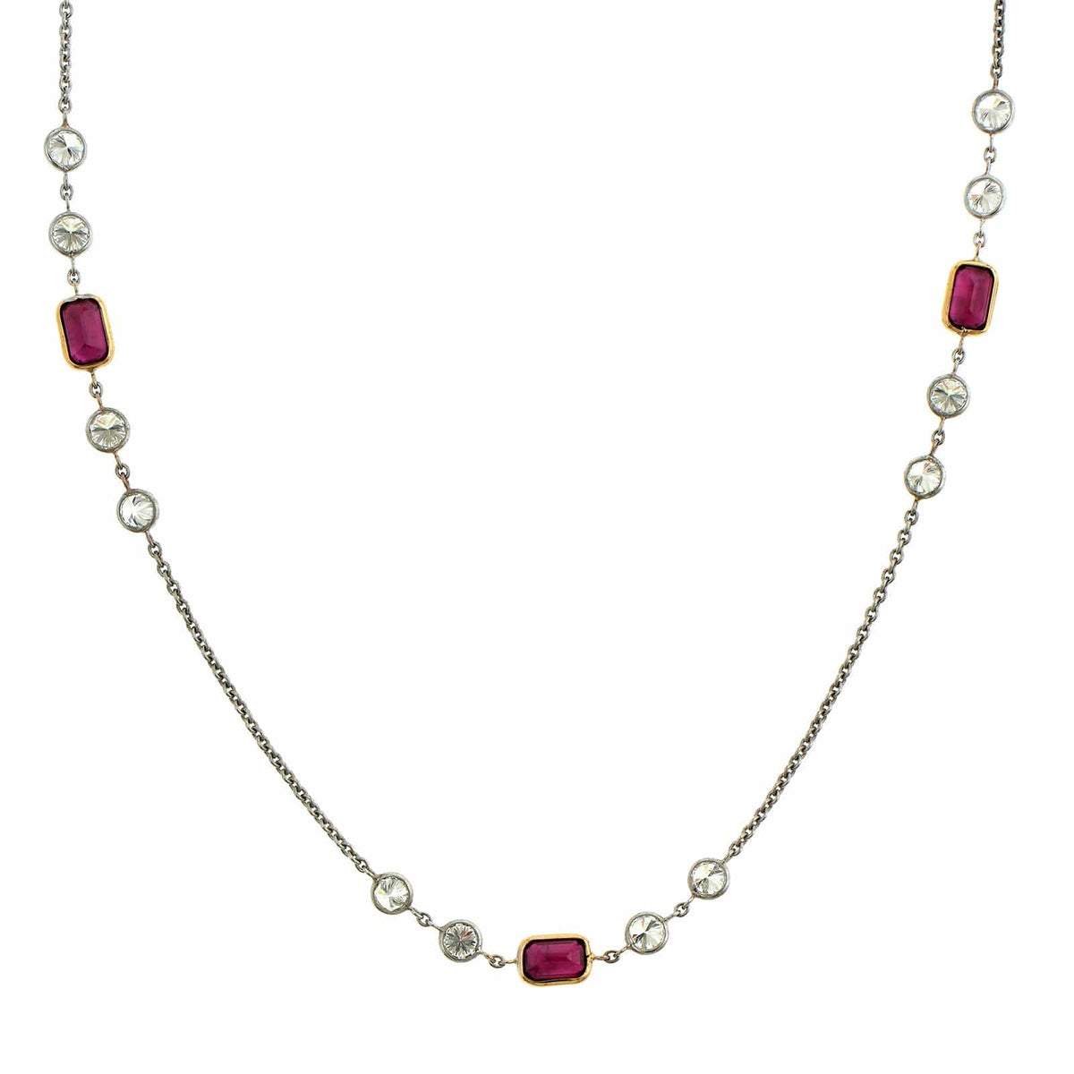 18K Yellow & White Gold Ruby Diamond by the Yard Necklace