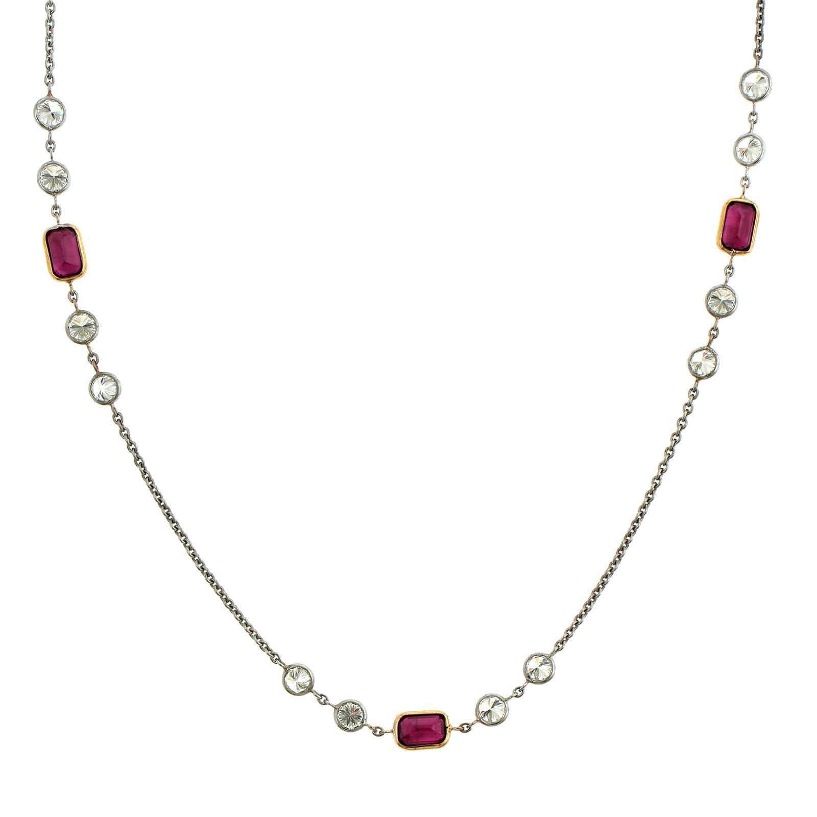 18K Yellow & White Gold Ruby Diamond by the Yard Necklace