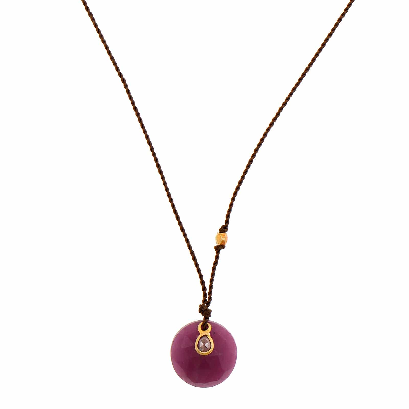 18K Yellow Gold Ruby and Rustic Diamond Strand Necklace