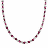 18K White Gold Oval Ruby and Diamond Necklace
