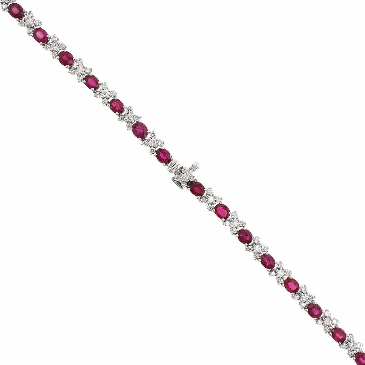 18K White Gold Oval Ruby and Diamond Necklace