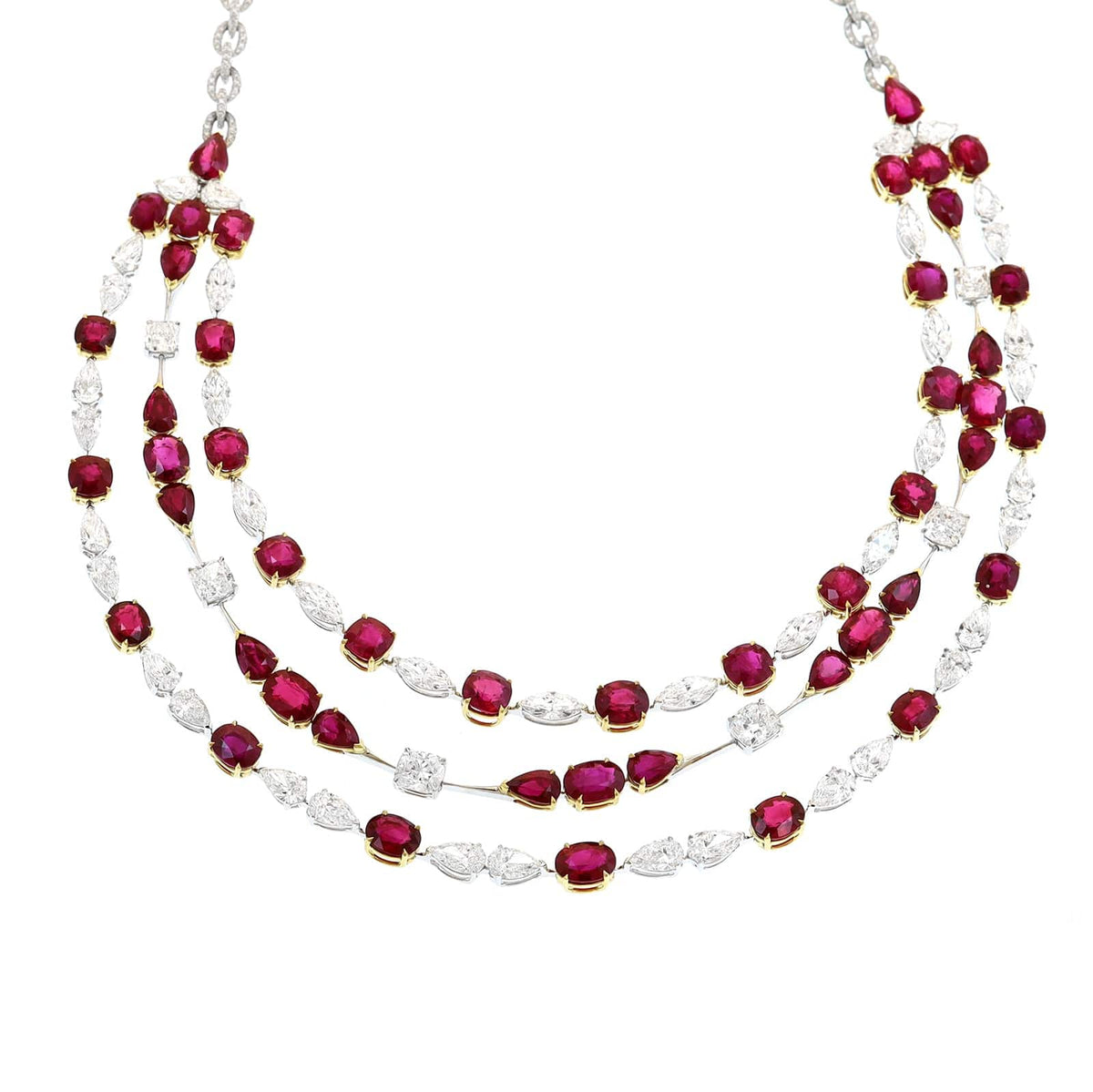 Etho Maria 18K Two-Tone Gold Triple Strand Ruby and Diamond Necklace