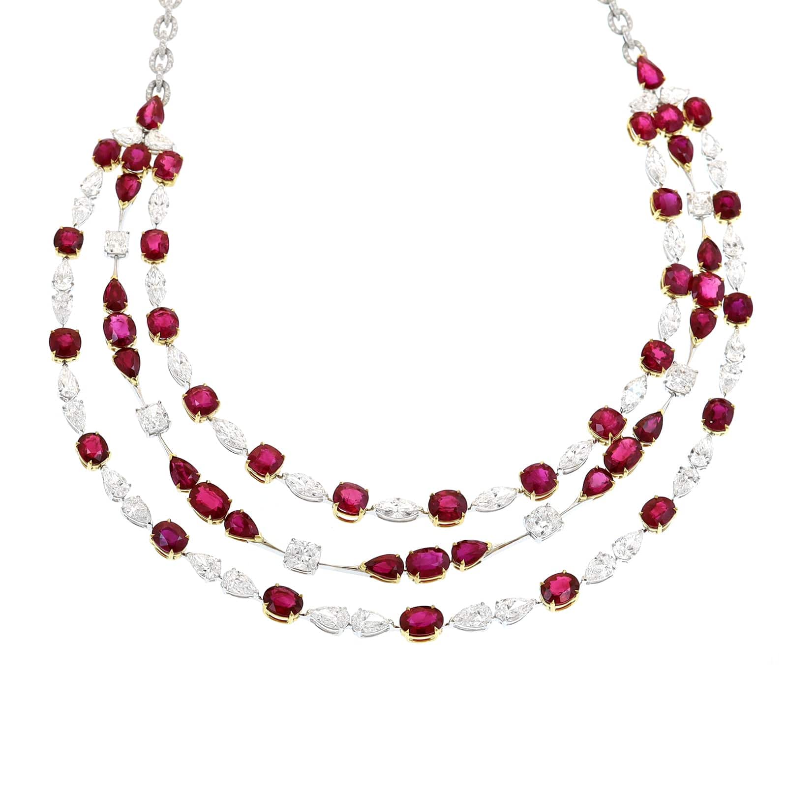 Etho Maria 18K Two-Tone Gold Triple Strand Ruby and Diamond Necklace