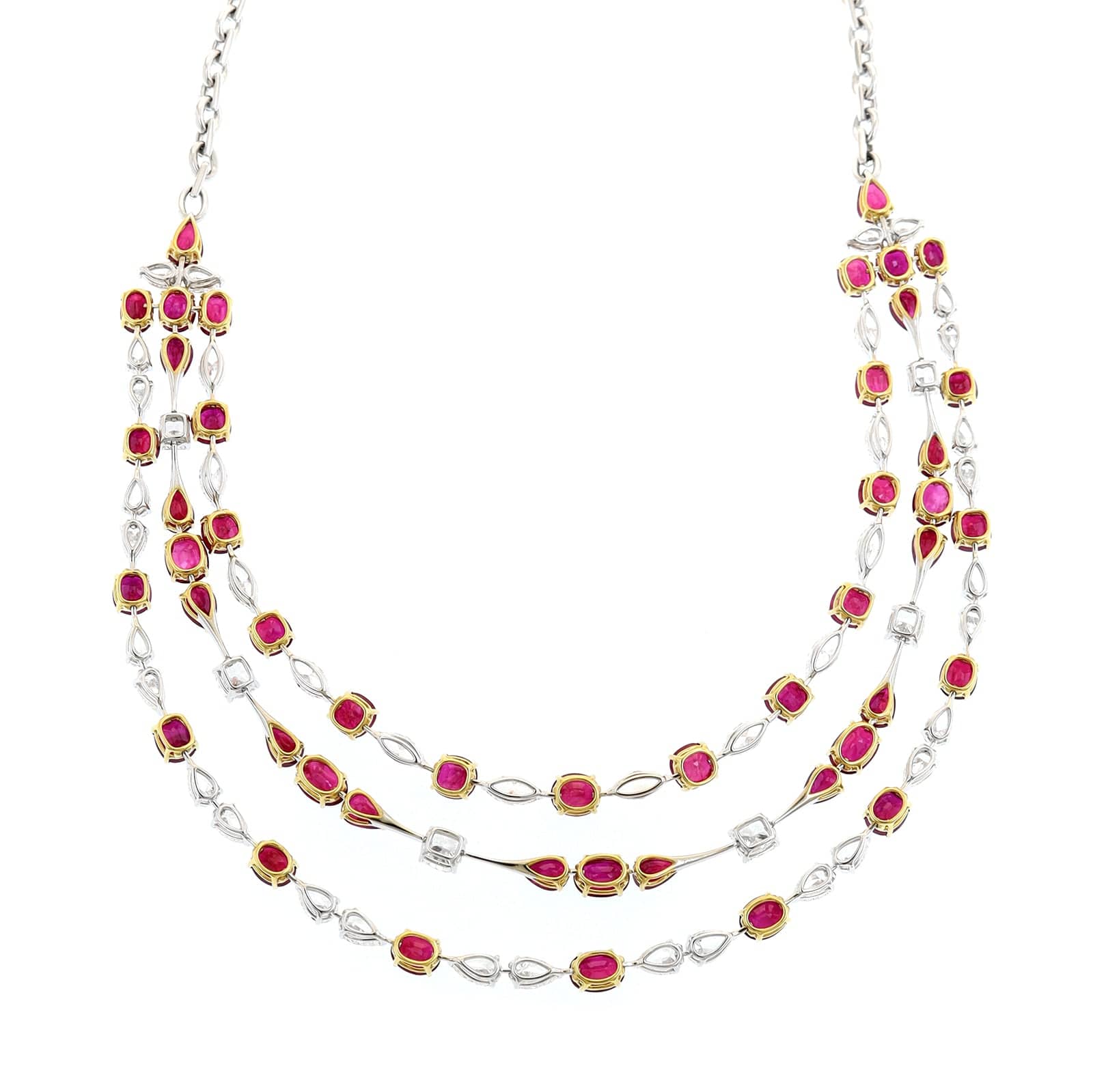 Etho Maria 18K Two-Tone Gold Triple Strand Ruby and Diamond Necklace