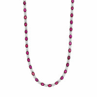 18K White Gold Alternating Oval Ruby and Round Diamond Necklace