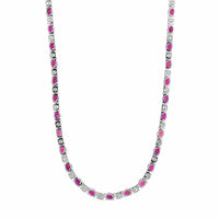 18K White Gold Alternating Oval Ruby and Round Diamond Necklace