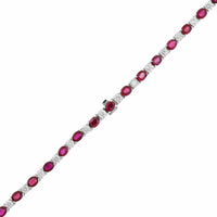 18K White Gold Alternating Oval Ruby and Round Diamond Necklace