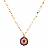 14K Yellow Gold Ruby and Diamond Pendant Necklace