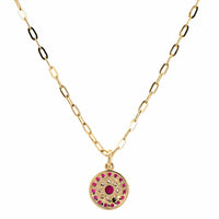 14K Yellow Gold Ruby and Diamond Pendant Necklace