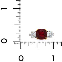Platinum and 18K Yellow Gold Ruby and Diamond 3 Stone Ring