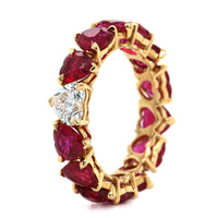 18K Yellow Gold Heart Shape Ruby and Diamond Band