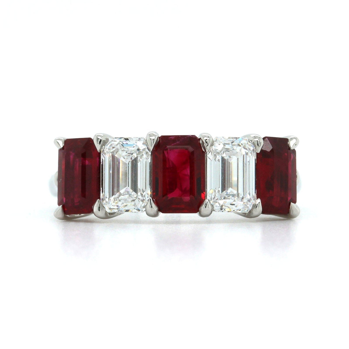 Platinum Emerald Cut Ruby and Diamond Band