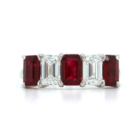 Platinum Emerald Cut Ruby and Diamond Band