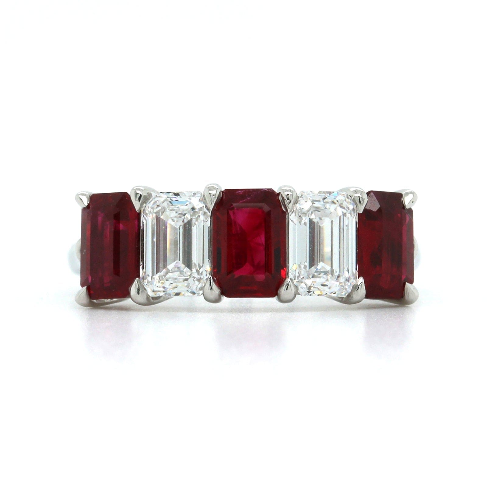 Platinum Emerald Cut Ruby and Diamond Band