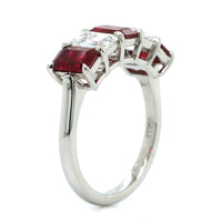 Platinum Emerald Cut Ruby and Diamond Band