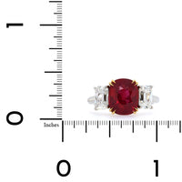 Platinum Cushion Cut Ruby Diamond 3 Stone Ring