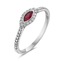 14K White Gold Marquise Ruby & Diamond Halo Ring
