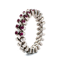 18K White Gold 3 Row Adjustable Diamond and Ruby Ring