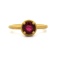 18K Yellow Gold Frame Set Ruby and Diamond Ring