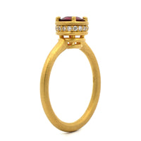 18K Yellow Gold Frame Set Ruby and Diamond Ring