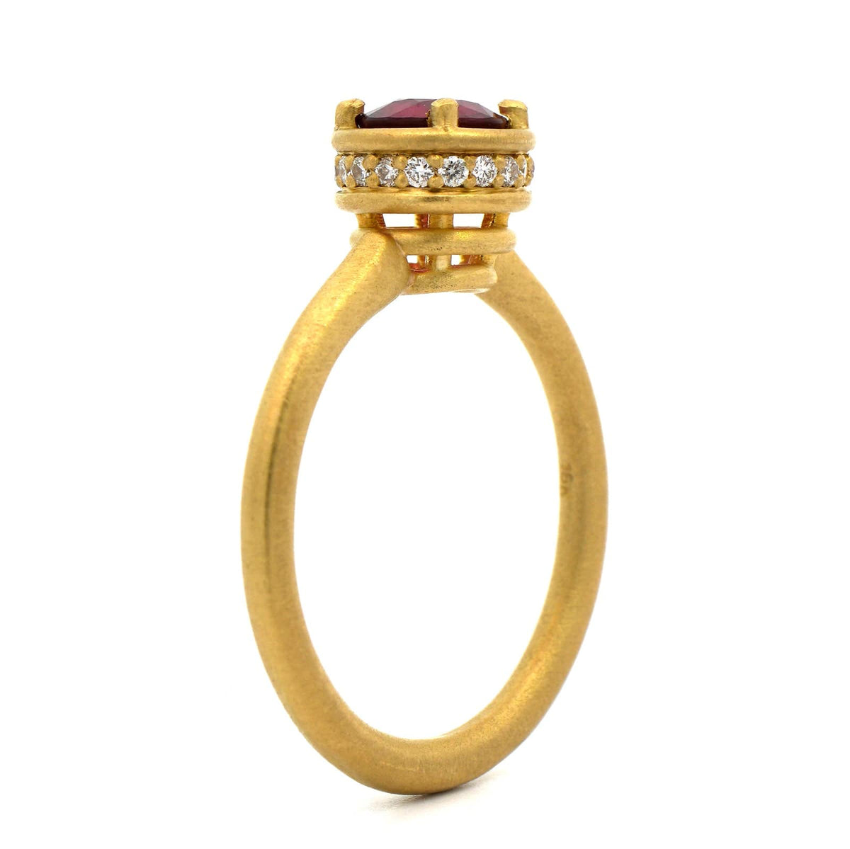 18K Yellow Gold Frame Set Ruby and Diamond Ring