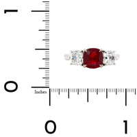 Platinum Cushion Cut Ruby and Diamond 3 Stone Ring