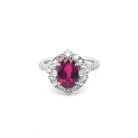 18K White Gold Oval Ruby and Diamond Halo Ring