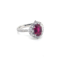 18K White Gold Oval Ruby and Diamond Halo Ring