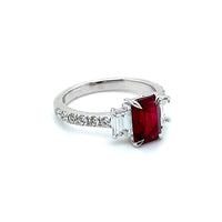 18K White Gold Emerald Ruby and Diamond 3 Stone Ring