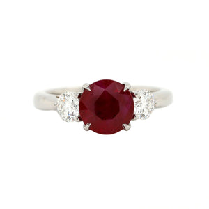 Platinum 3 Stone Ruby and Diamond Ring