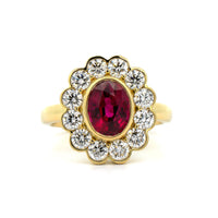 18K Yellow Gold Bezel Set Ruby and Diamond Halo Ring