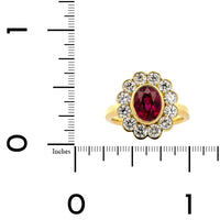 18K Yellow Gold Bezel Set Ruby and Diamond Halo Ring