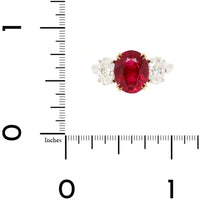 Platinum and 18K Yellow Gold Oval Ruby & Diamond Three Stone Ring
