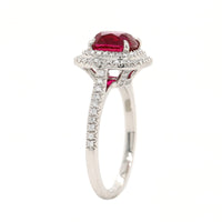 Platinum Cushion Cut Ruby and Diamond Halo Ring