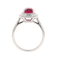 Platinum Cushion Cut Ruby and Diamond Halo Ring