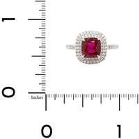 Platinum Cushion Cut Ruby and Diamond Halo Ring