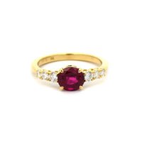 18K Yellow Gold Round Ruby and Diamond Ring