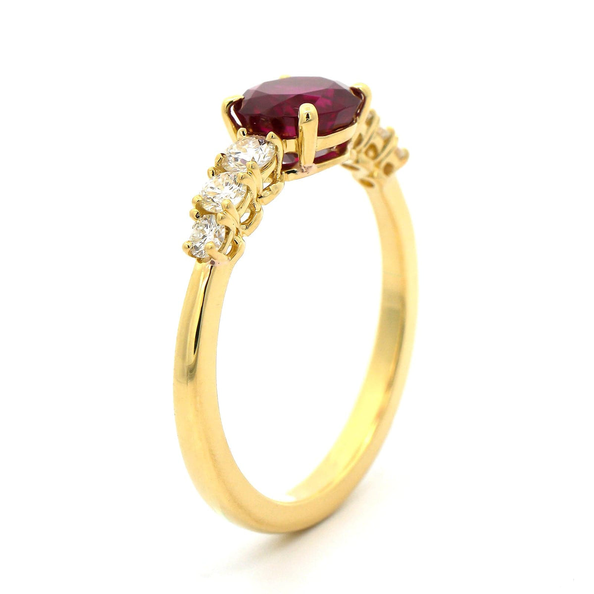 18K Yellow Gold Round Ruby and Diamond Ring