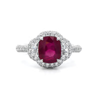 18K White Gold Cushion Cut Ruby and Diamond Ring
